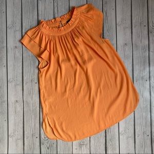 Ann Taylor Orange High Neck Ruffle Blouse